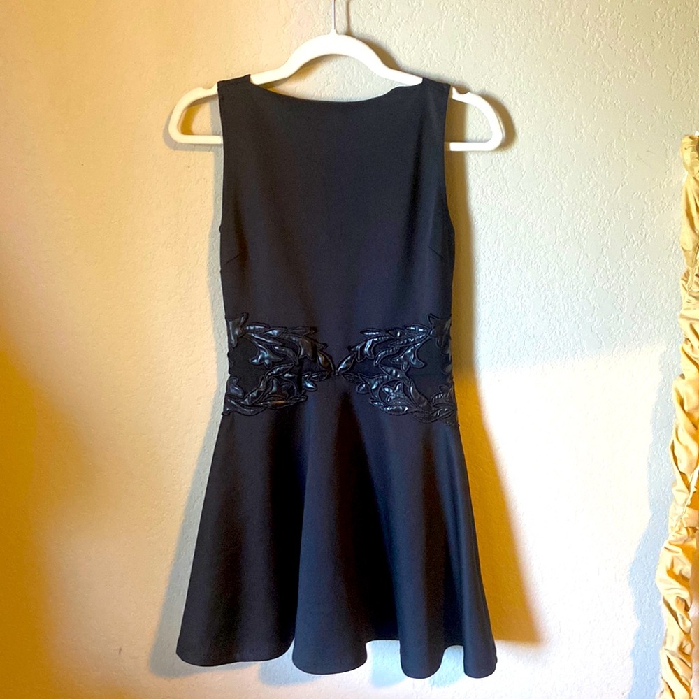 NWT Bloomingdale’s Aqua black dress with leather detail